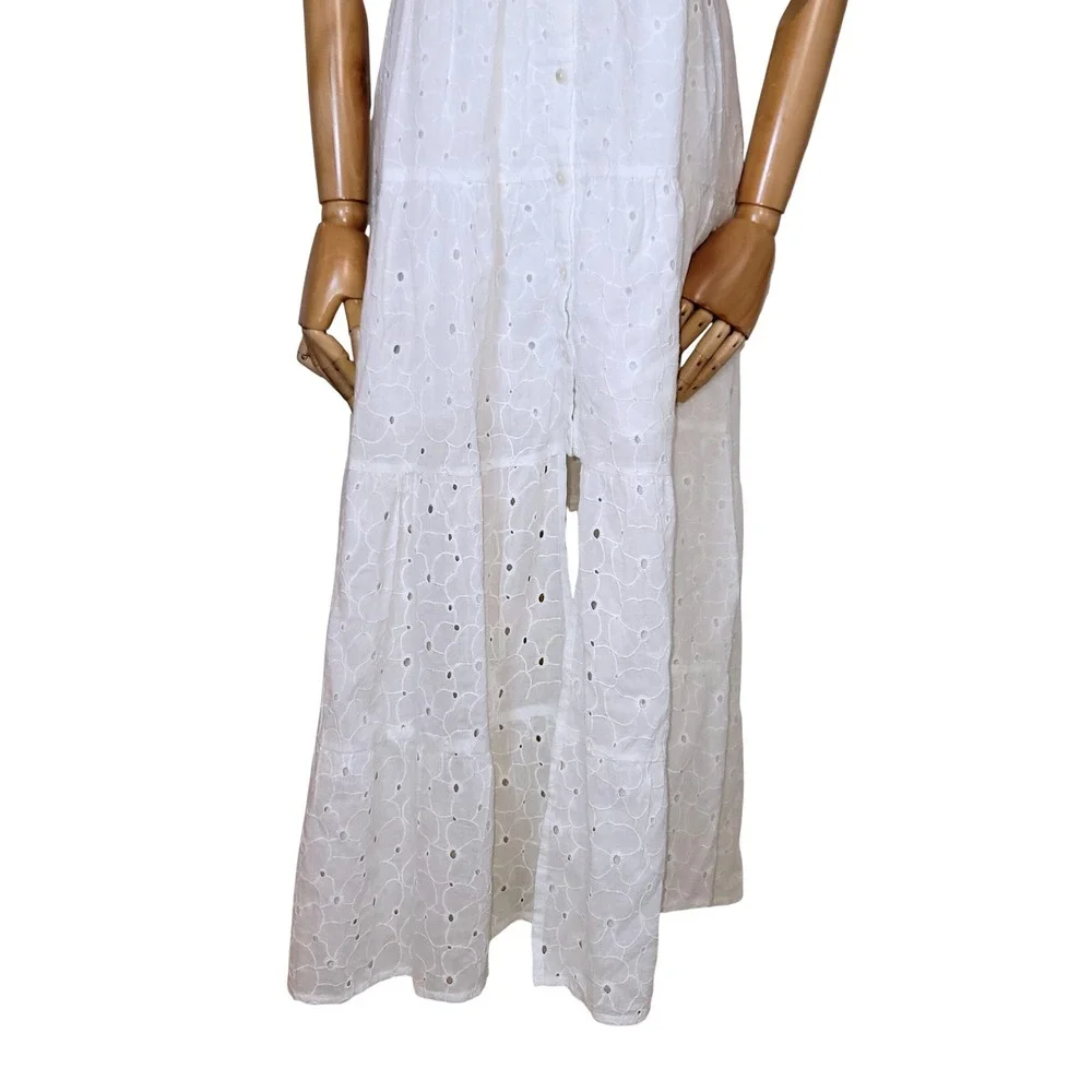 Patrons of Peace White Eyelet Cotton Maxi Dress Cottagecore Sundress Size L - Picture 3 of 9